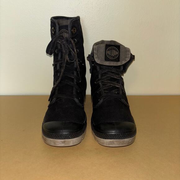 Palladium Baggy Canvas Boots Women’s 9 Black Fold Over Combat High Top - Picture 2 of 9